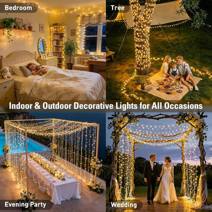 168Ft String Lights Outdoor Waterproof, 600 LED Christmas Lights | Classroom Lights Indoor Plug in for Patio Tree Room Wedding Party Christmas Pergola Decor, Remote, Clear Wire, Warm White